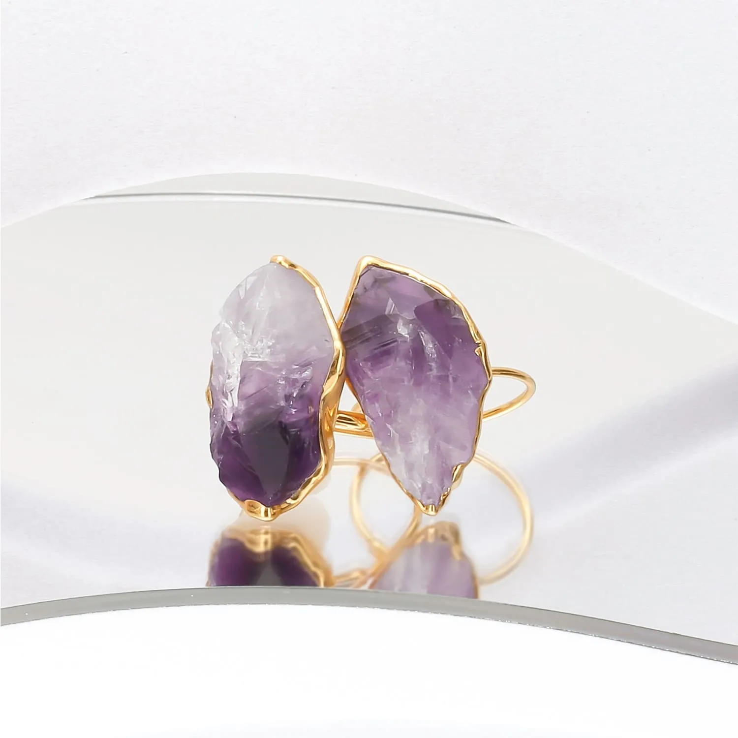 Vertical Raw Amethyst Ring, Gold Ring, Gemstone Ring, Raw