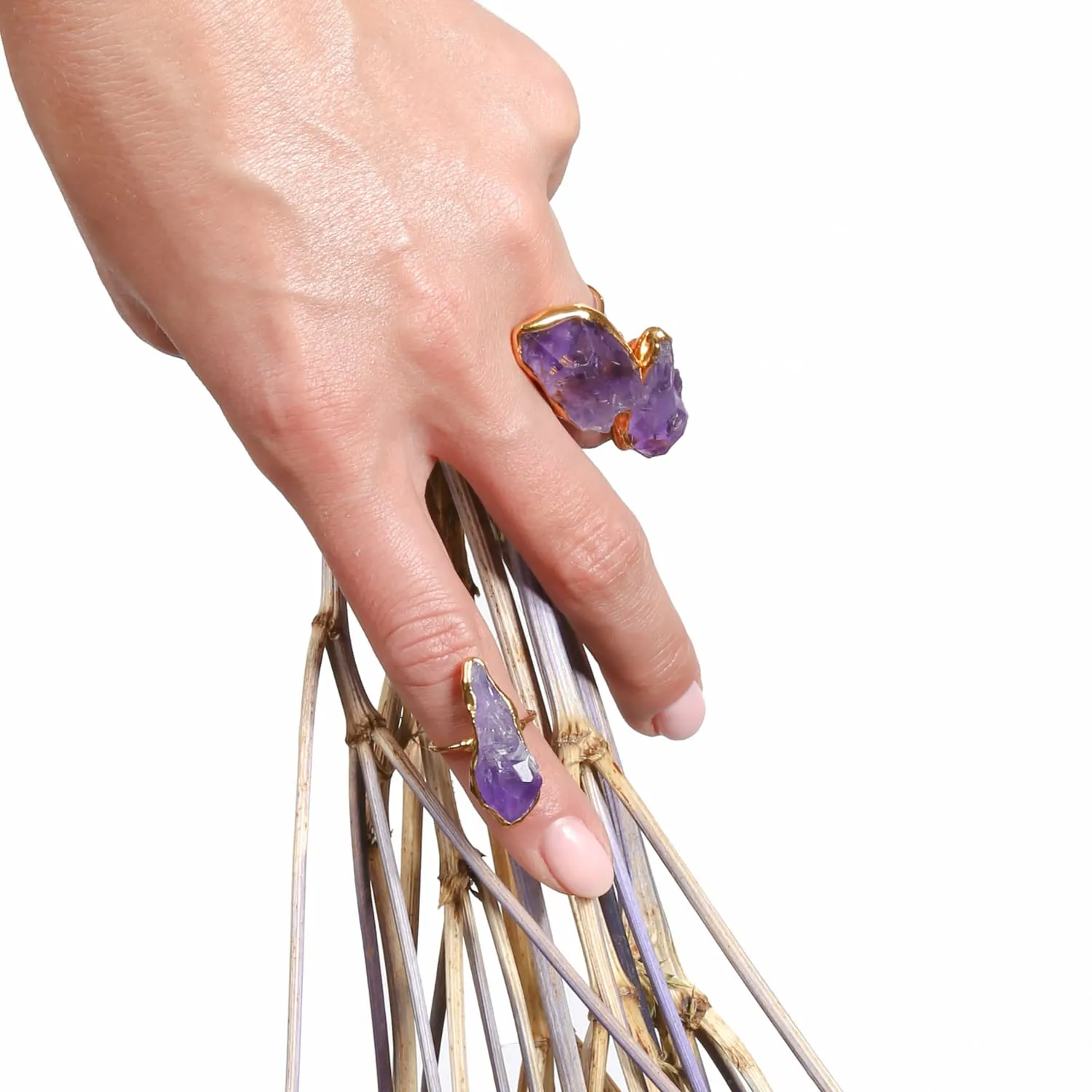 Vertical Raw Amethyst Ring, Gold Ring, Gemstone Ring, Raw