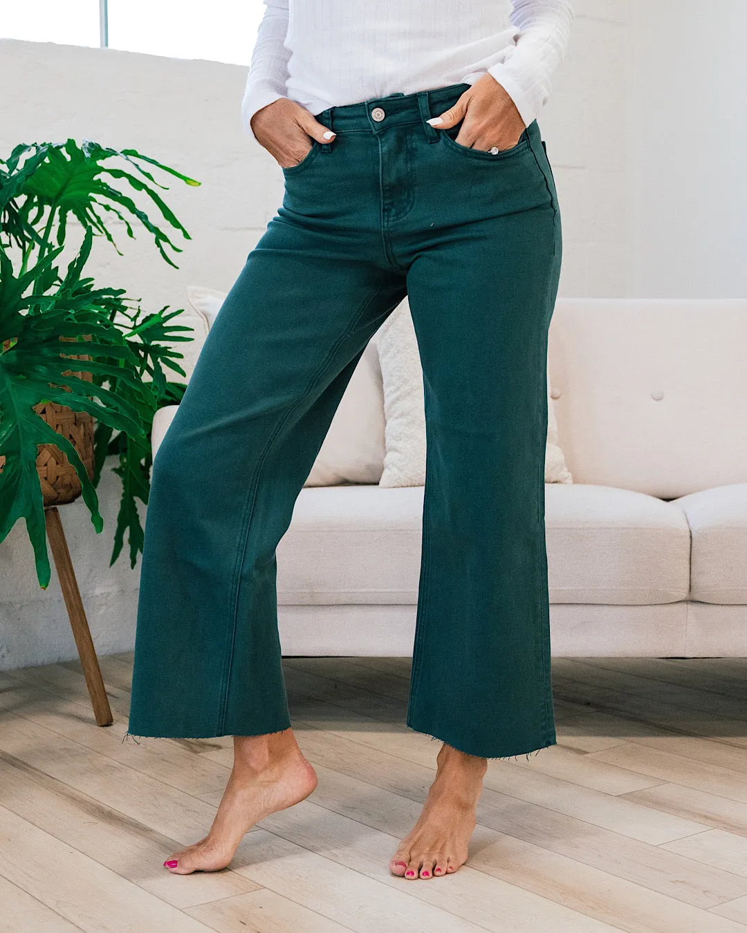 Vervet Skye Wide Leg Non Distressed Crop Jeans - Balsam