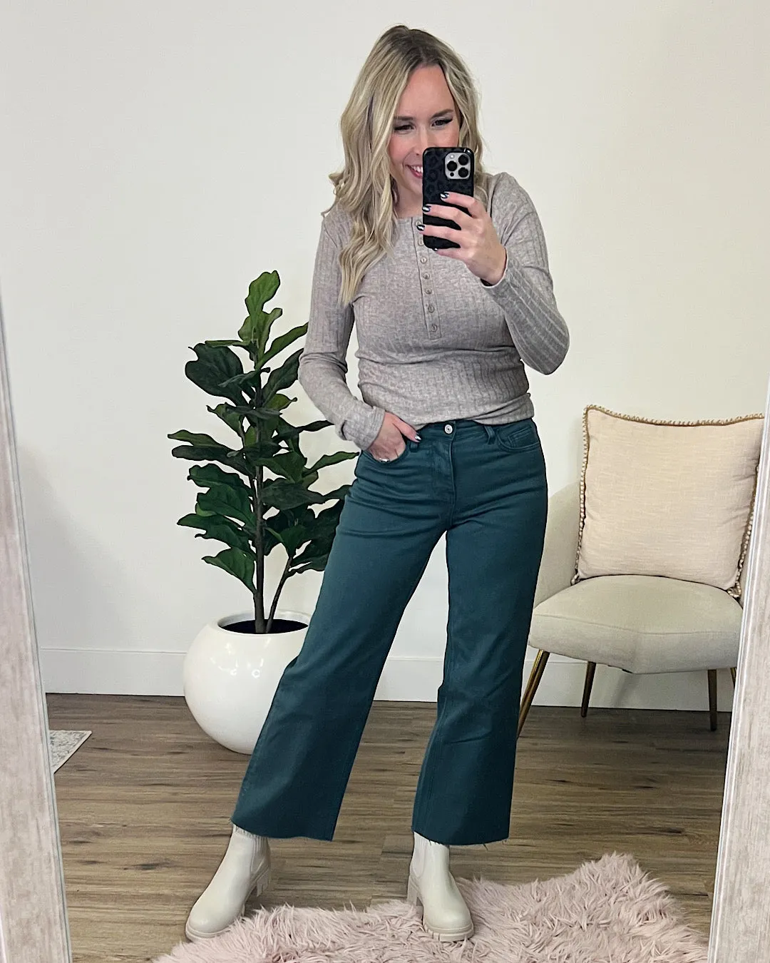 Vervet Skye Wide Leg Non Distressed Crop Jeans - Balsam