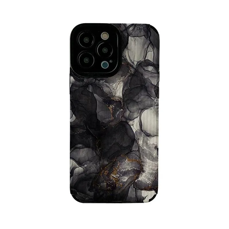 Watercolor Marble Pattern Cute Phone Case for iPhone 15, 14, 13, 12, 11 Pro Max, Mini, 7, 8 Plus, X, XS, XR, SE - Black and White Elegance